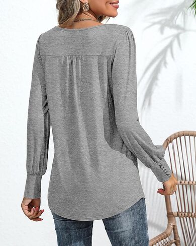 Ficerd Women's Puff Long Sleeve Tunic Tops Pleated Crew Neck Blouses Dressy Casual Loose Fit Fall and Winter Shirts in Saudi Arabia