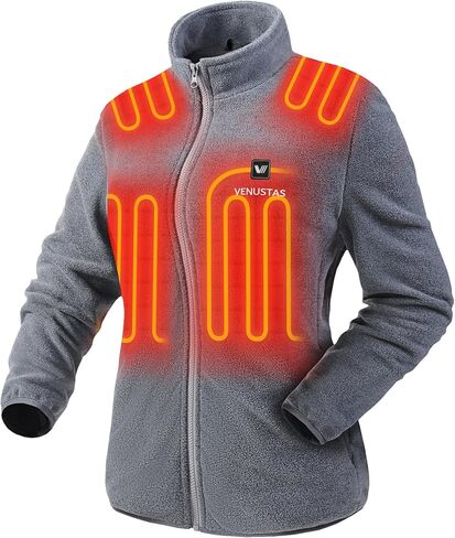 Venustas Women's Fleece Heated Jacket with Battery Pack 7.4V, 5 heating zones, Fleece Heated Coat with Premium Zippers in Saudi Arabia