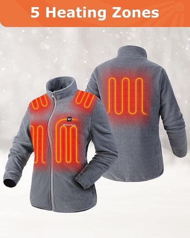 Venustas Women's Fleece Heated Jacket with Battery Pack 7.4V, 5 heating zones, Fleece Heated Coat with Premium Zippers in Saudi Arabia