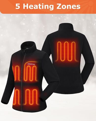 Venustas Women's Fleece Heated Jacket with Battery Pack 7.4V, 5 heating zones, Fleece Heated Coat with Premium Zippers in Saudi Arabia