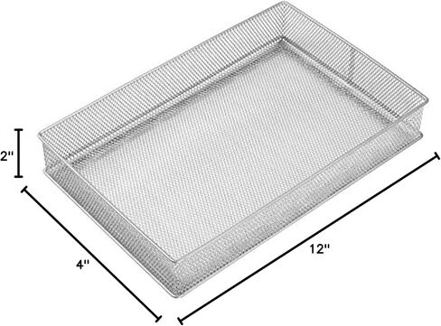YBM Home Silver Mesh Drawer Organizer and Storage for Kitchen Drawers, Serves as School Supply Holder, Office Desktop Organizer Basket, Makeup and Craft Supplies Organization, (1 Unit, 4x12x2 Inch) in Kuwait