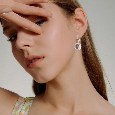 ConBo Black Cat Earrings S925 Sterling Silver Cat Earrings for Women Crescent Moon Cat Dangle Drop Earrings Mountain Earrings Cats Lover Christmas Gifts in Kuwait