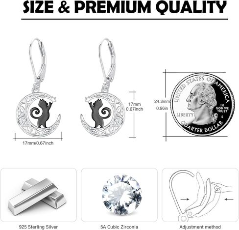 ConBo Black Cat Earrings S925 Sterling Silver Cat Earrings for Women Crescent Moon Cat Dangle Drop Earrings Mountain Earrings Cats Lover Christmas Gifts in Kuwait