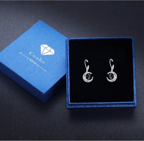 ConBo Black Cat Earrings S925 Sterling Silver Cat Earrings for Women Crescent Moon Cat Dangle Drop Earrings Mountain Earrings Cats Lover Christmas Gifts in Kuwait