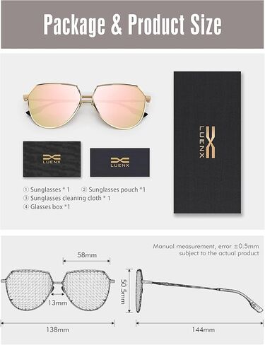 نظارة شمسية LUENX Aviator للنساء والرجال عدسات مسطحة مضلعة مستقطبة بتصميم عصري 58 مم in Kuwait