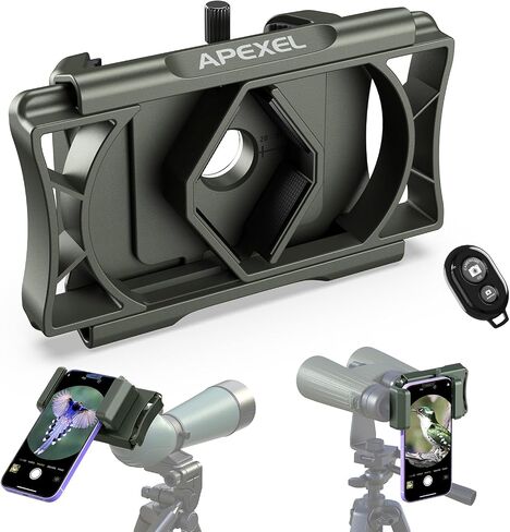 APEXEL 360° Telescope Phone Adapter, Upgraded Binocular Photo Adapter for Android & iPhone, Smartphone Mount for Telescope, Monocular, Microscope, Spotting Scope. (Including Bluetooth Shutter Remote) in Kuwait