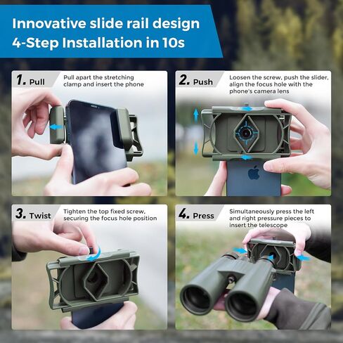 APEXEL 360° Telescope Phone Adapter, Upgraded Binocular Photo Adapter for Android & iPhone, Smartphone Mount for Telescope, Monocular, Microscope, Spotting Scope. (Including Bluetooth Shutter Remote) in Kuwait