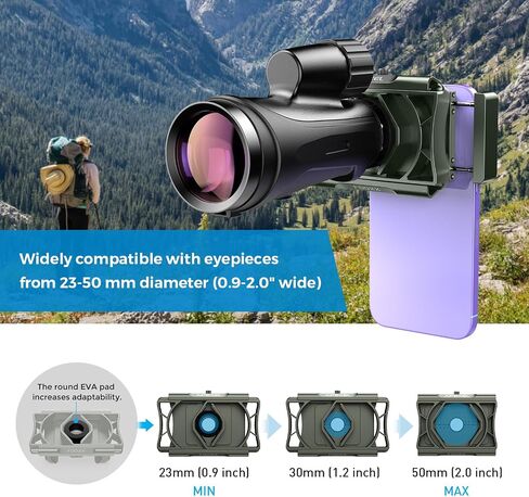 APEXEL 360° Telescope Phone Adapter, Upgraded Binocular Photo Adapter for Android & iPhone, Smartphone Mount for Telescope, Monocular, Microscope, Spotting Scope. (Including Bluetooth Shutter Remote) in Kuwait