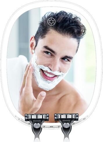 Shower Mirror Fogless for Shaving and Makeup, Anti-Fog Shatterproof Bathroom Shower Mirror with Light (3 Color Setting), Long-Lasting Removable Adhesive Hook, 360° Swivel for Men and Women in Saudi Arabia