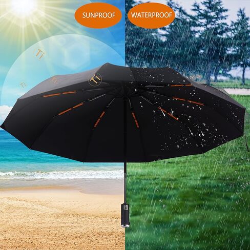 Bluinzi 2-Pack Double 10-Rib Super Waterproof Sunproof Travel Umbrella - Windproof Strong Compact Auto Open & Close Umbrella for Rain Sun and Wind - Folding Small Umbrella for Car Backpack or Handbag in Kuwait