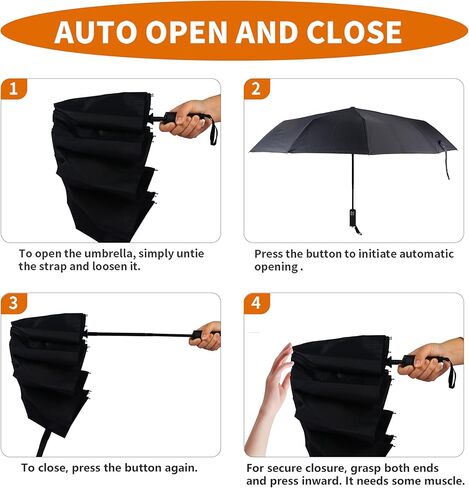 Bluinzi 2-Pack Double 10-Rib Super Waterproof Sunproof Travel Umbrella - Windproof Strong Compact Auto Open & Close Umbrella for Rain Sun and Wind - Folding Small Umbrella for Car Backpack or Handbag in Kuwait