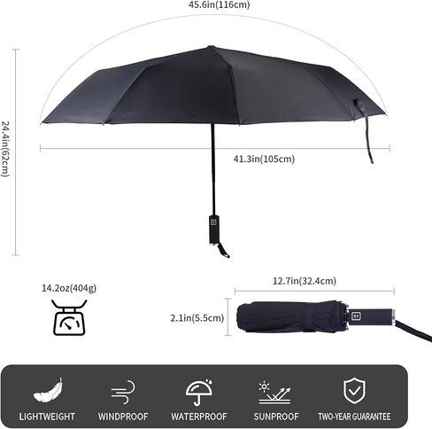 Bluinzi 2-Pack Double 10-Rib Super Waterproof Sunproof Travel Umbrella - Windproof Strong Compact Auto Open & Close Umbrella for Rain Sun and Wind - Folding Small Umbrella for Car Backpack or Handbag in Kuwait