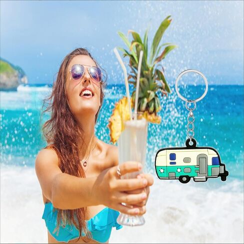 Camper Keychain Set, 2 Pack Happy RV Camping Trailers Keyring Couples Camping Gifts for Men Women Travel in Saudi Arabia