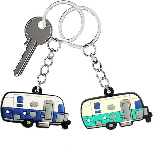 Camper Keychain Set, 2 Pack Happy RV Camping Trailers Keyring Couples Camping Gifts for Men Women Travel in Saudi Arabia