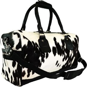 Bonanza Leathers: Cowhide Duffle Bag - Leather Duffle Bags for Men and Women - Heavy Duty Leather Luggage & Western Travel Bag for Gym, Travel and More - Unique Cowhide Pattern per Cow Bag - Black