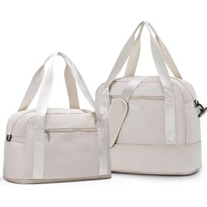 OIWAS Weekend Bags for Women, Travel Duffle Bags Expandable, Weekender Overnight Bags for Women with Wet Pocket, Carry On Airplanes Bag, Sports Gym Bag for Travel, Business Trips(Beige)
