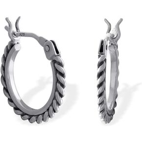 Boma Jewelry Sterling Silver Oxidized Rope Snap Down Closure Hoop Earrings