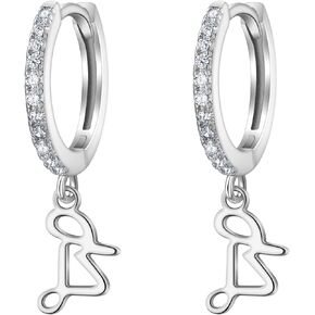 Brilove 925 Sterling Silver Cubic Zirconia Initial Hoop Huggie Dangle Earrings for Girls Women Valentines Day