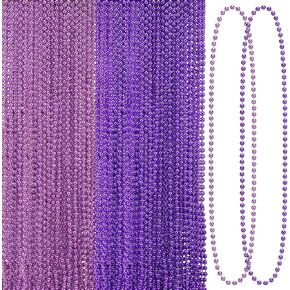 Sasylvia 36 Pcs Purple Bead Necklace Bulk Purple Ribbon Awareness Beads Mental Health Domestic Violence Alzheimer Pancreatic Cancer Necklace for Charity Public Event Party Costume Accessories