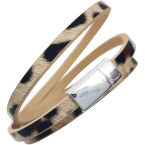 HUNO Multilayer Leopard Textured Cuff Bracelets Buckle Snakeskin PU Leather Wrap Cuff Bangle for Women Girls