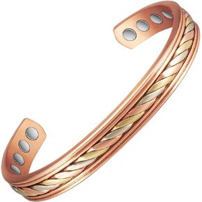 Copper Bracelets for Women for Arthritis and Joint, Adjustable Cuff Bangle Brazaletes, Tricolor Gold Magnetic Therapy Bracelets, Copper Bracelets for Men for Carpal Tunnel