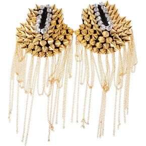 1 Pair Men's Shoulder Epaulet Crystal Rhinestone Punk Rivet Tassels Shoulder Board Arm Badge Brooch Gifts - Gold