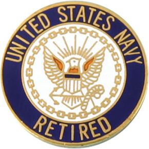 Mitchell Proffitt US Navy Retired Lapel Pin, Golde White Blue, 7/8 inch