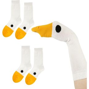 PEUTIER 2 Pairs Unisex Goose Socks, Funny Novelty Silly Animal Socks Creative White Duck Socks Goose Head Socks Casual Cotton Socks Crew Socks Gifts for Women Men Boys Girls Costume Party