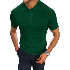 Comdecevis Men's Zipper Muscle V Neck Polo Shirts Slim Fit Solid Short Sleeve Golf T-Shirt Knit Soft Tees