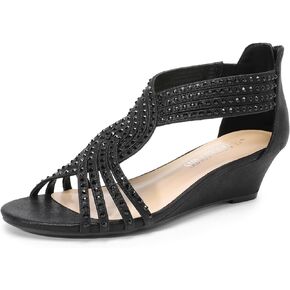 DREAM PAIRS Women's Wedge Sandals, Comfortable Open Toe Rhinestone Shoes for Party, Wedding, and Fashion Dress
