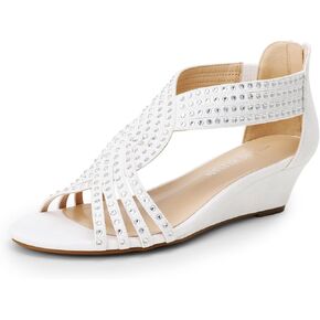 DREAM PAIRS Women's Wedge Sandals, Comfortable Open Toe Rhinestone Shoes for Party, Wedding, and Fashion Dress