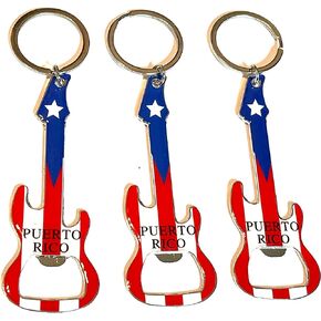 Puerto Rico Flag Guitar Shaped Bottle Opener Keychain Set of 3