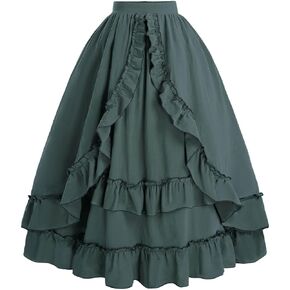 Nuoqi Women Victorian Skirt Double-Layer Maxi Renaissance Skirts Long Skirt