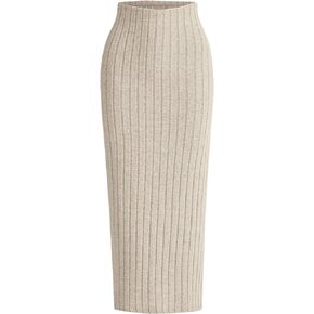 GORGLITTER Women's Ribbed Knit Bodycon Maxi Skirt High Waisted Fall Pencil Long Skirts