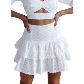 تنورة قصيرة نسائية من AGECODE ذات ثنيات وتطريز من الدانتيل بطبقات وكشكشة عالية الخصر in Kuwait