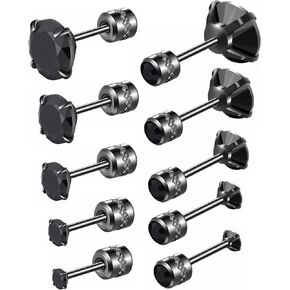 Hopply 5 Pairs Titanium Screw Back Cubic Zirconia Studs for Women Men