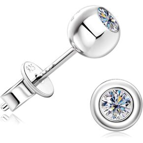 Gold Ball Moissanite Stud Earrings, D Color Lab Created Diamond Earring, Hypoallergenic 18K Gold Plated Sterling Silver Ball Stud Earrings for Women or Men