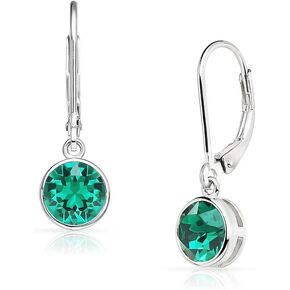 Sterling Silver 7mm Round Solitaire Dangle Leverback Earrings Made with Genuine Austrian Crystal