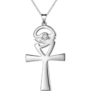 Jewmon Protection Ankh Cross Eye of Horus Necklace Earrings Set for Mens Women 925 Sterling Silver/18K Gold/Black Gun Plated Horus Eye of Ra Egypt Coptic Ankh Cross Religious Necklace Christmas Gift