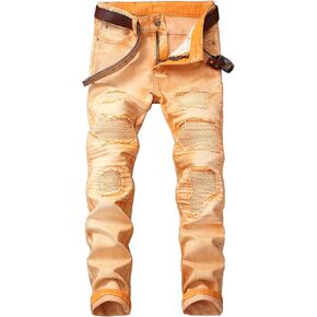 YTD Mens Distressed Ripped Biker Slim Jeans Stretched Moto Denim Pants