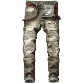 YTD Mens Distressed Ripped Biker Slim Jeans Stretched Moto Denim Pants