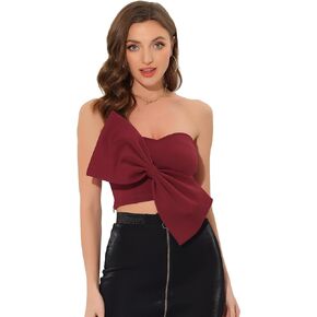 Allegra K Bow Crop Tops for Women's Strapless Bandeau Bustier Sexy Sweetheart Neck Party Corset Top