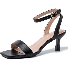 Women's Kitten Heels Sandals Ankle Strap Square Open Toe Summer Party Dress Wedding Dance Shoes