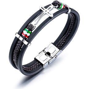 Vintage Multilayer Woven Leather Bracelet for Men Women Christian Cross Bracelet