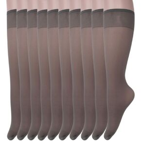 AWS/American Made Sheer Knee High Socks for Women 10 Pairs Trouser Socks Stockings Stretchy Silk Socks
