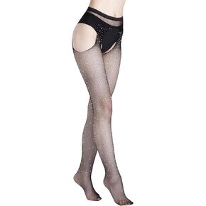 Lookswe سباركلي حجر الراين جوارب المرأة مثير شبكة صيد السمك الجوارب بريق جوارب طويلة سوداء حجم واحد in Kuwait