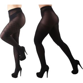 MeMoi Diamonds/Solid 2 Pair Control Top Tights