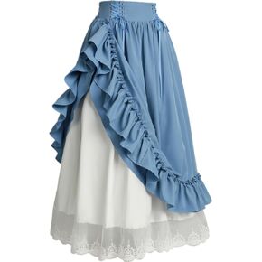 Vintage Women Gothic Victorian Skirt High Waist Double-Layer Lace Ruffle Renaissance Maxi Skirts