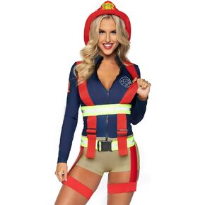Leg Avenue womens 2 Pc Hot Zone Firefighter Costume With Romper, Reflective Garter Suspenders