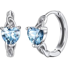 Silvora Celtic Knot Sterling Silver Birthstone Hoop Earrings with Shiny Cubic Zirconia for Women Girls Birthday Jewelry